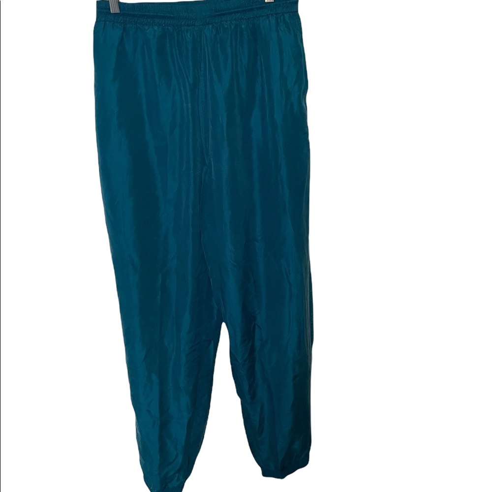 Athletic Works Womens Silk Nylon Jogger Pants Blue Drawstring Size Large Vintage